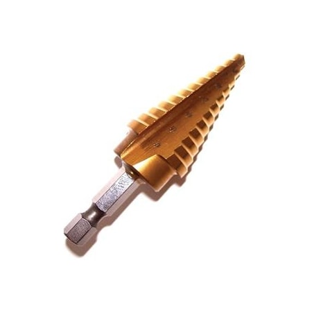 Champion Cutting Tool TiN Coat MSD-HEX Step Drill, 1/4in - 3/4in 9 Steps, 135 deg Split CHA MSD-HEX-3